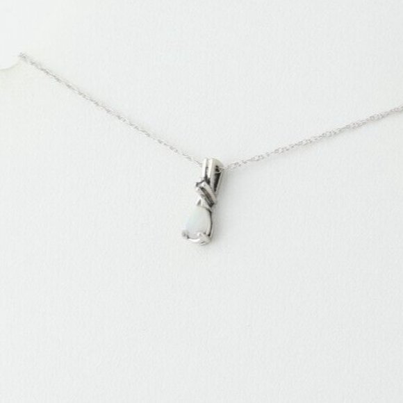 14k White Gold Natural Opal and Diamond Necklace 18 inch chain 1 mm - Picture 6 of 10